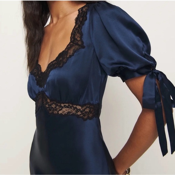 Reformation X Kacey Musgraves Stella Silk Dress in Navy - Picture 7 of 7